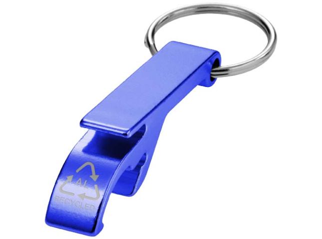 Tao fles- en blikopener van RCS gerecycled aluminium met sleutelhanger