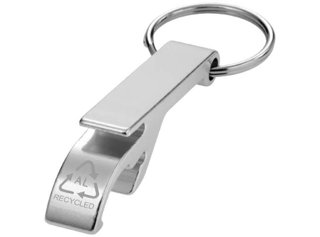 Tao fles- en blikopener van RCS gerecycled aluminium met sleutelhanger