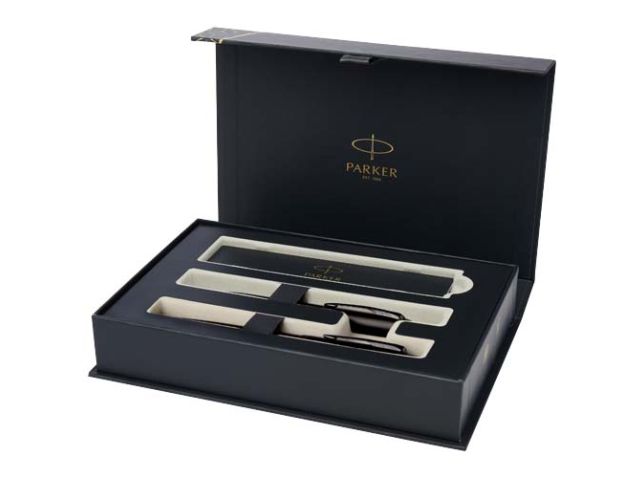 Parker IM set van achromatische balpen en rollerbalpen met geschenkverpakking (zwart/blauwe inkt)