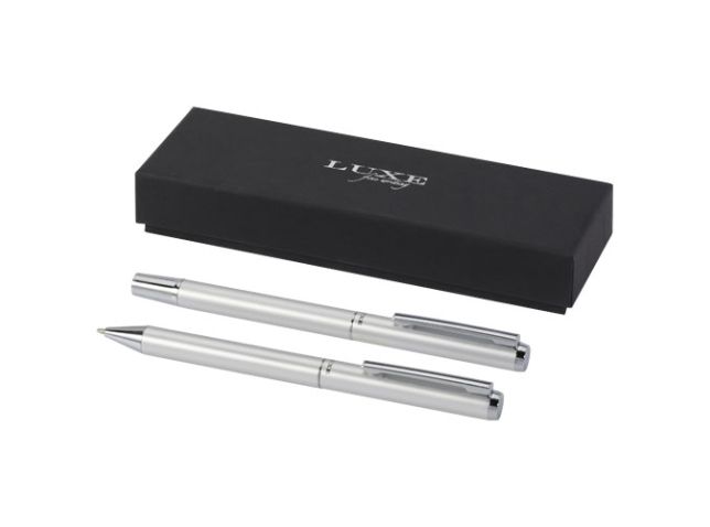 Lucetto cadeauset met balpen en rollerbalpen van gerecycled aluminium (zwarte inkt)