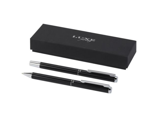 Lucetto cadeauset met balpen en rollerbalpen van gerecycled aluminium (zwarte inkt)