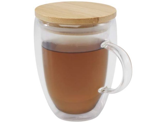 Leona 350 ml glazen beker met bamboe deksel