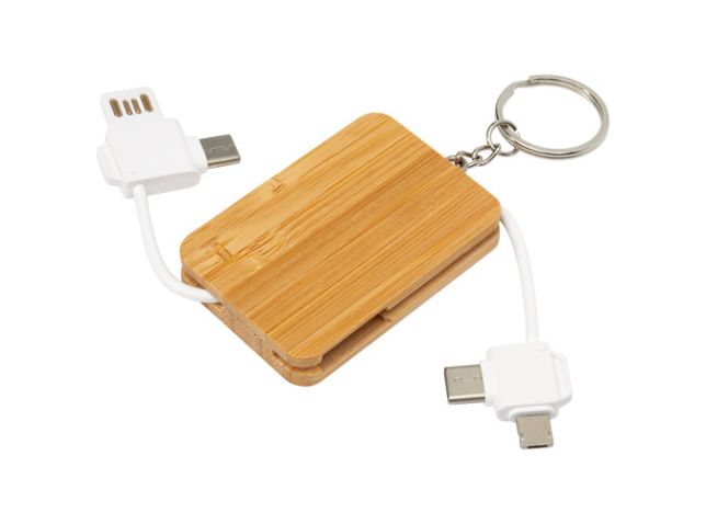 Reel 6-in-1 intrekbare bamboe sleutelhanger oplaadkabel
