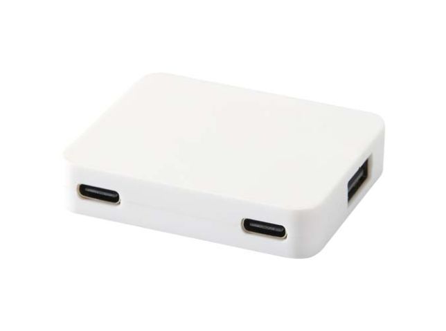 Gaia 4 poorts USB hub met uitgangen voor USB-A en Type-C en dubbele ingang van gerecycled plastic