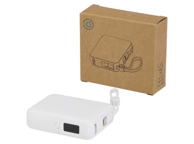 Acrux tabletpowerbank van 10.000 mAh 35 W met ingebouwde Type-C kabel van gerecycled plastic