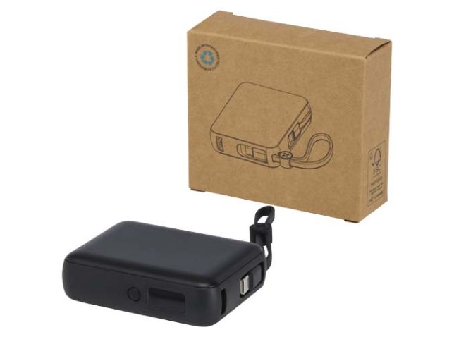 Acrux tabletpowerbank van 10.000 mAh 35 W met ingebouwde Type-C kabel van gerecycled plastic