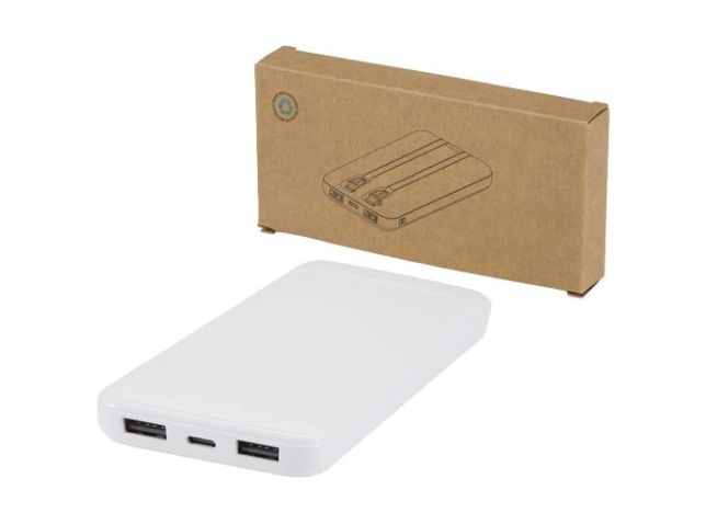 Adhil powerbank van 10.000 mAh 10 W van gerecycled plastic met 2 ingebouwde kabels