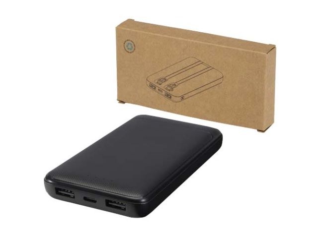 Adhil powerbank van 10.000 mAh 10 W van gerecycled plastic met 2 ingebouwde kabels