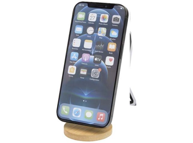 Alcor opvouwbare magnetische telefoonstandaard van gerecycled plastic met bamboedetails