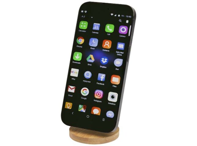 Alcor opvouwbare magnetische telefoonstandaard van gerecycled plastic met bamboedetails