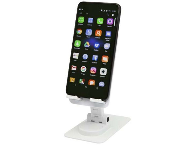 Alhena opvouwbare telefoonhouder van gerecycled plastic met metalen bureaustandaard