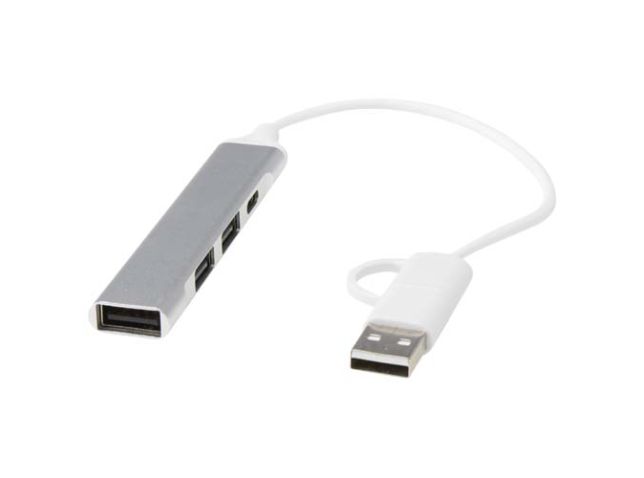 Alkaid 4 poorts USB-A en Type-C hub van gerecycled aluminium met dubbele ingang