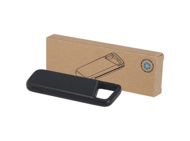 Alkes waterbestendige powerbank van 5000 mAh 12 W van gerecycled plastic met karabijnhaak