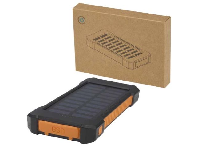Altair robuuste powerbank op zonne-energie van 5000 mAh 10 W met ingebouwde zaklamp van gerecycled plastic