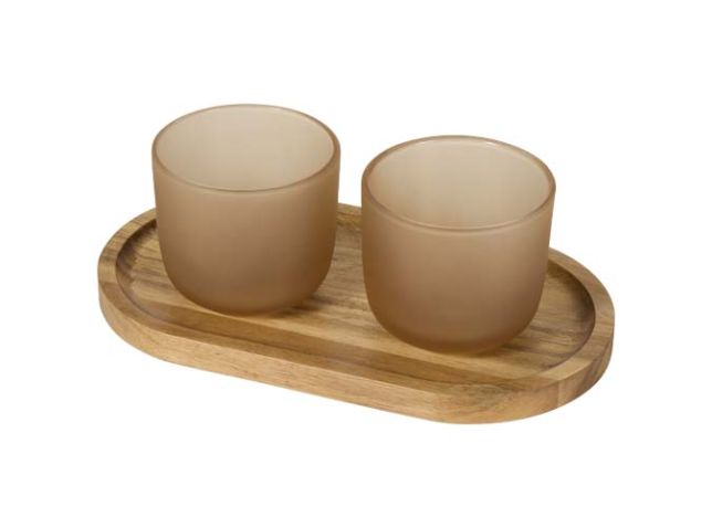 Male houten serveerblad en glazen bekerset - matte afwerking